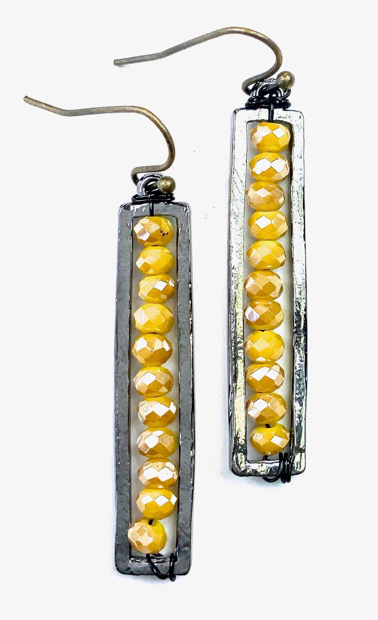 Lost & Found Trading - ER-Thin Beaded Yellow Rectangular Dangle Earrings