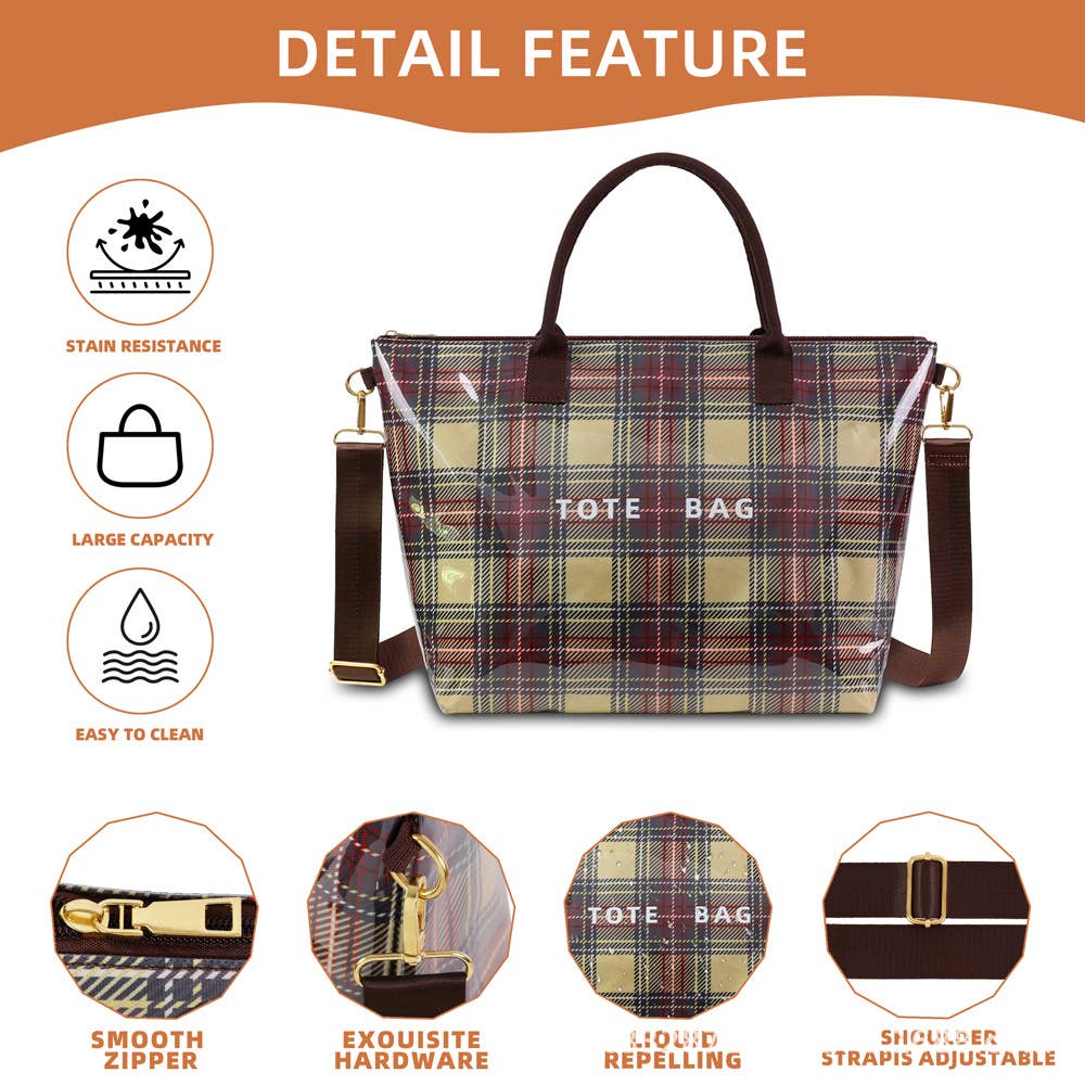MKS America - Zip Checkered tote crossbody leopard waterproof beach bag