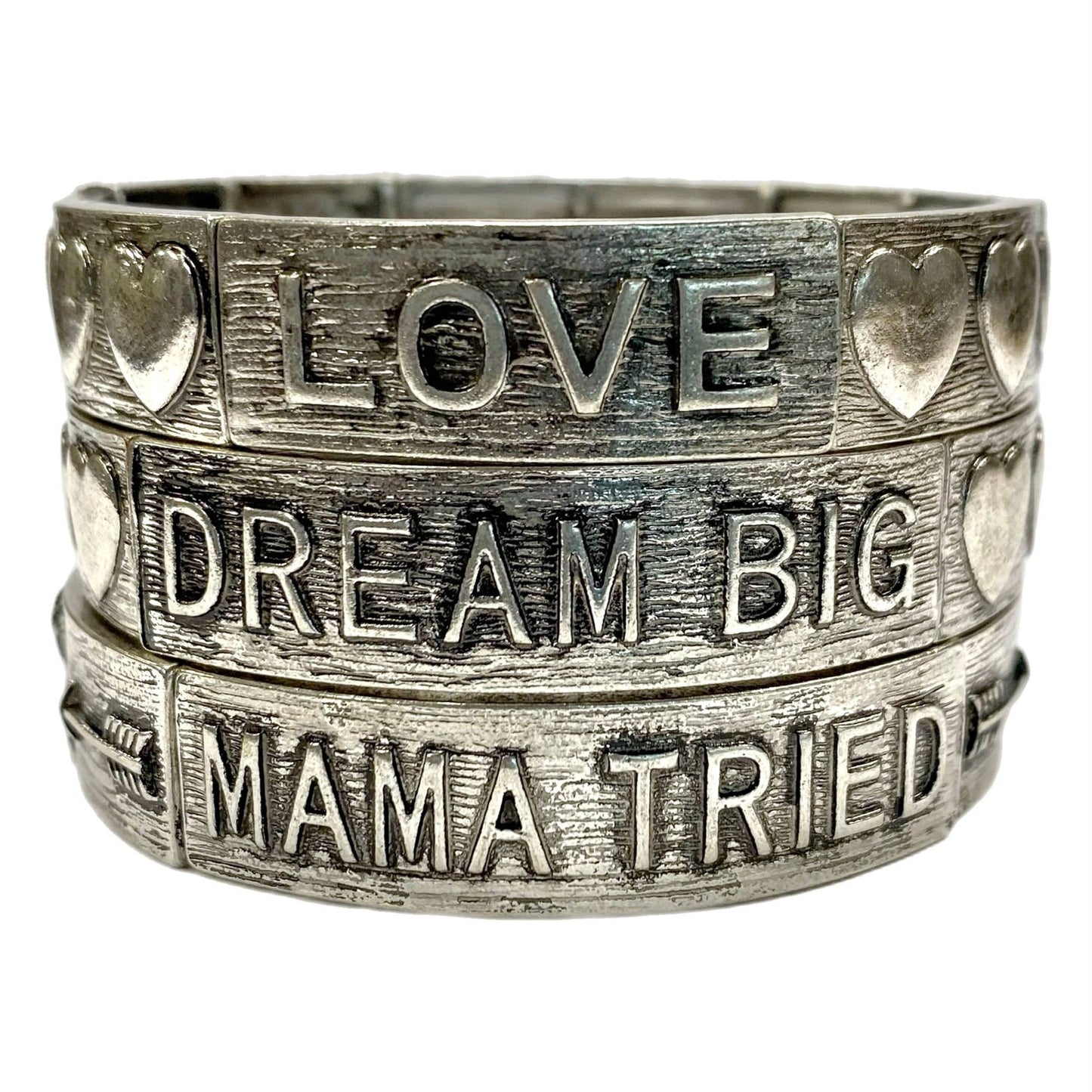 Accessories To Go - Silver Metal Stretch Bracelets with Sayings