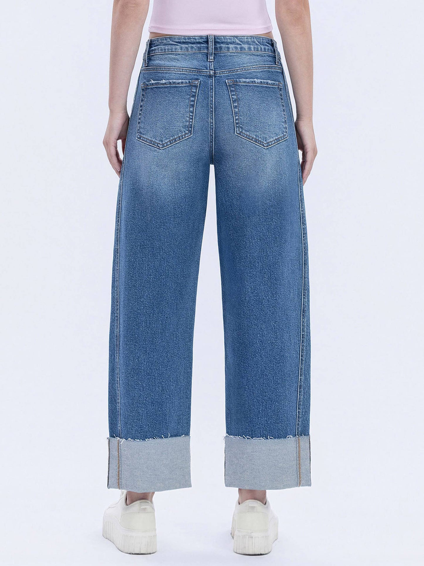 Lovervet by VERVET - HIGH RISE CUFFED BARREL LEG JEANS LV1677
