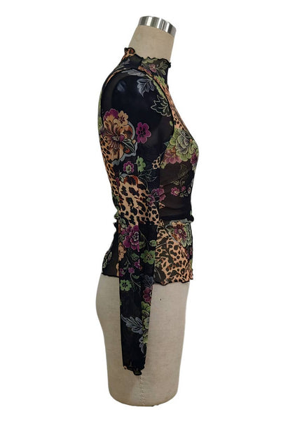 Hope & Sunshine - Floral Mesh Mock Neck Long Sleeve Top