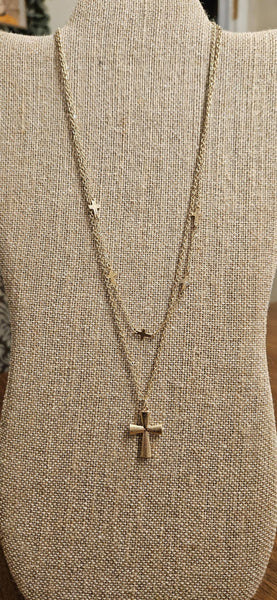 Singing River Boutique - Layered Cross Necklace – Worn Gold Pendant