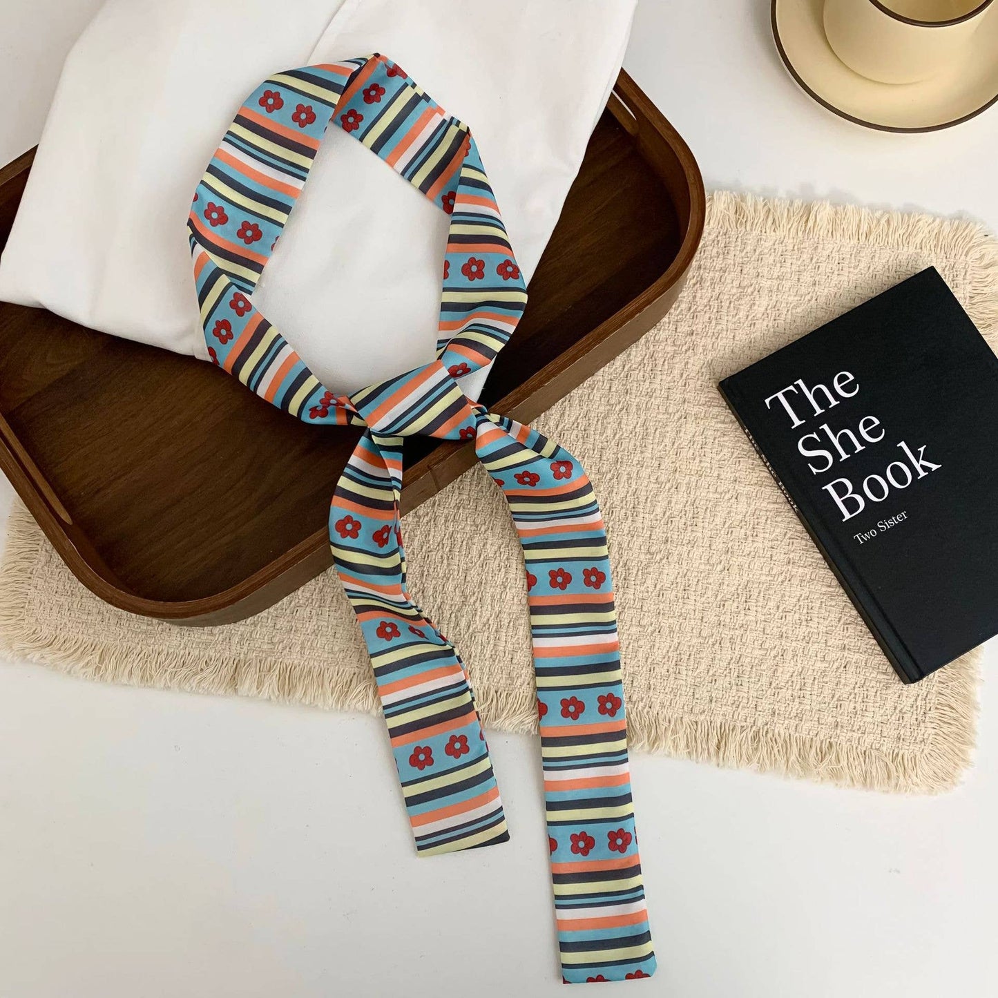 MKS America - Boho Striped Floral & Gingham Skinny Neck Scarf