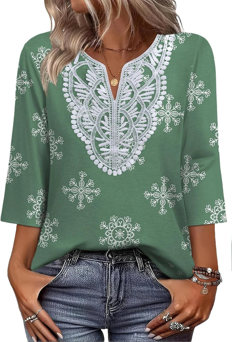 WIHOLL Lace V-Neck Boho Tunic
