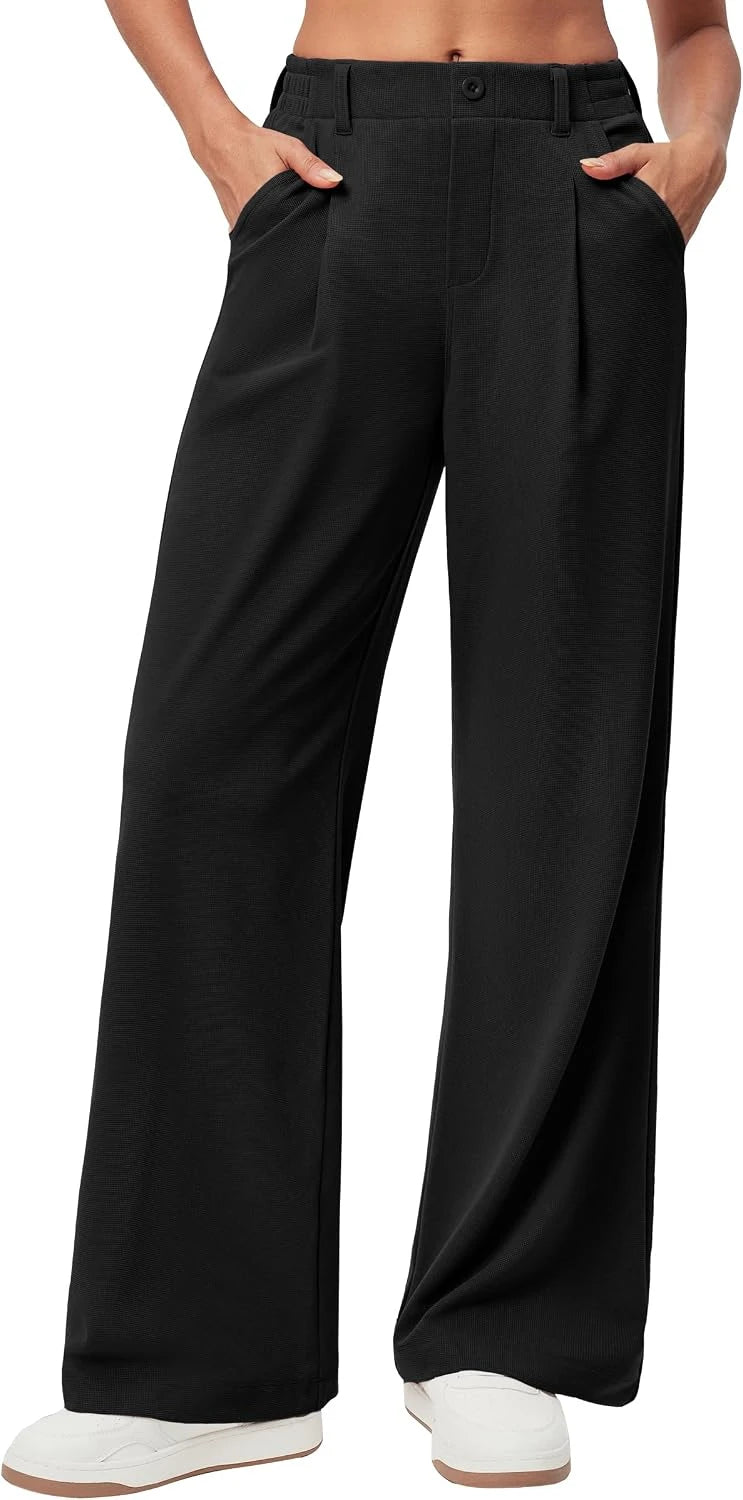 Wrinkle-Free Waffle Wide Leg Pants