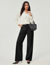 Wrinkle-Free Waffle Wide Leg Pants