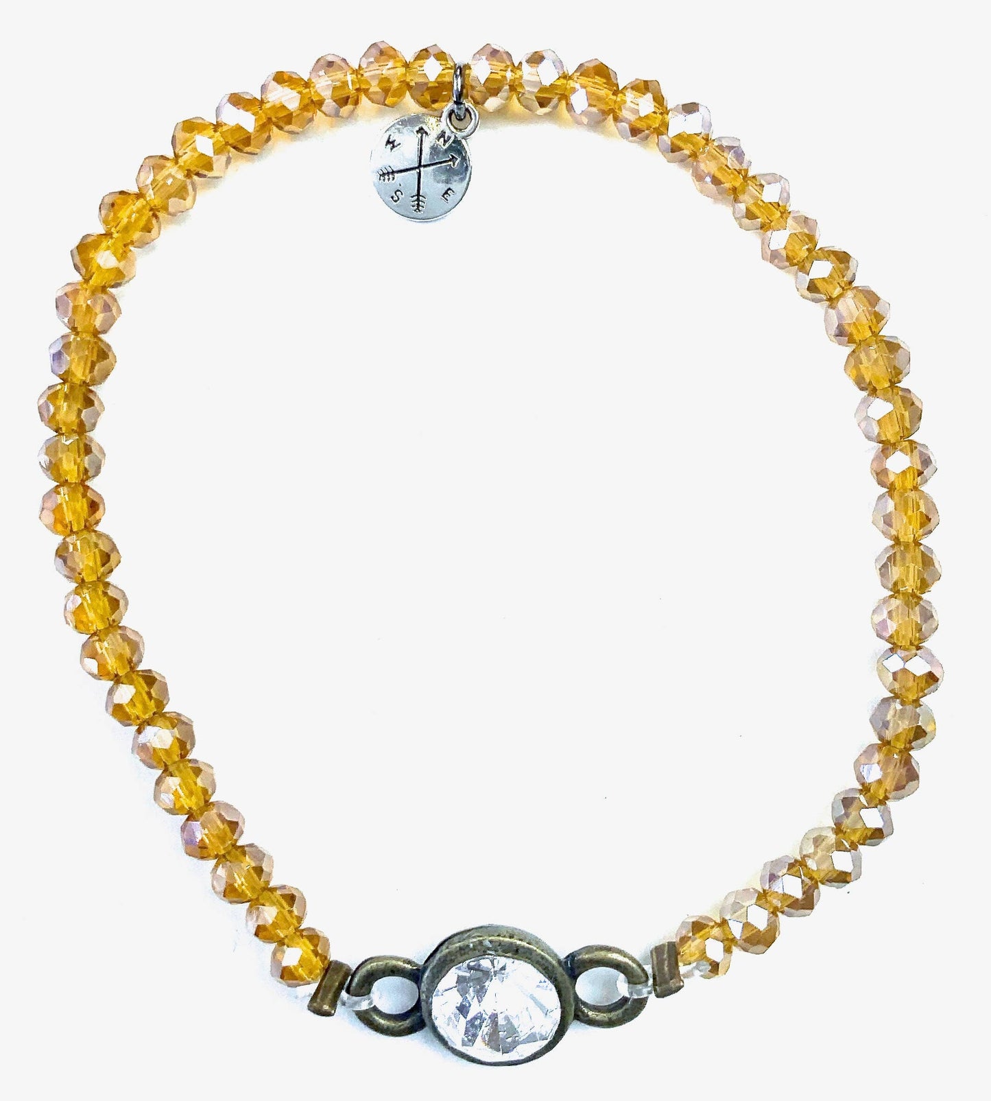 Lost & Found Trading - BR-Faceted Glass Stretch & Crystal Beaded Bracelet Brown