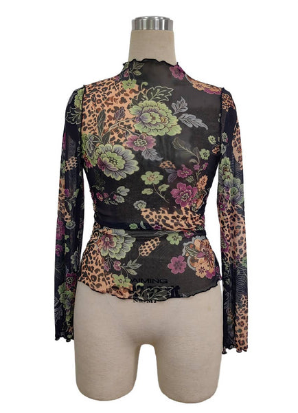 Hope & Sunshine - Floral Mesh Mock Neck Long Sleeve Top