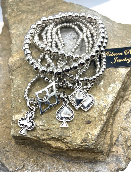 Rebecca Ray Jewelry - Silver Stacked Bracelet Set with Deck Suit Charms