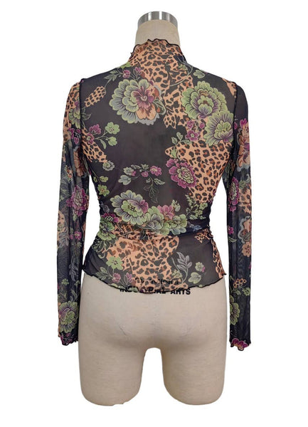 Hope & Sunshine - Floral Mesh Mock Neck Long Sleeve Top