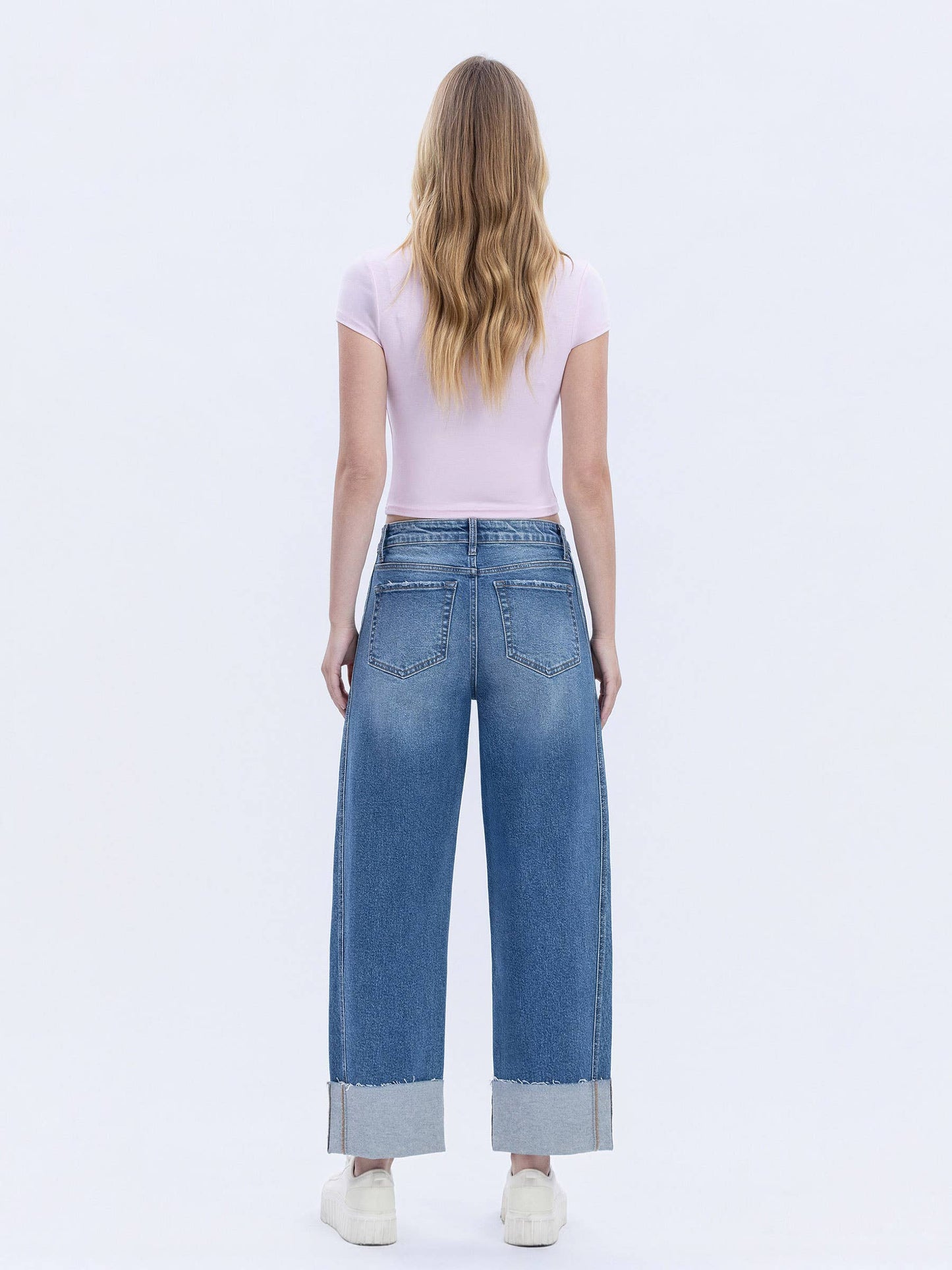 Lovervet by VERVET - HIGH RISE CUFFED BARREL LEG JEANS LV1677