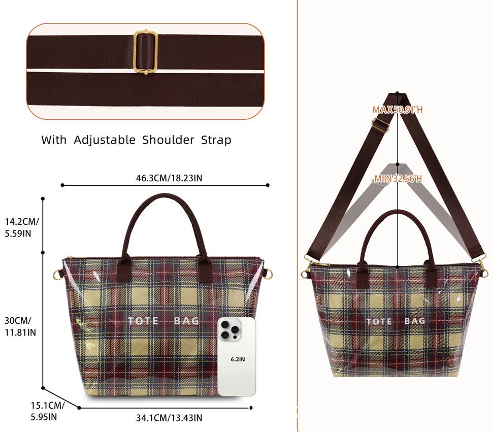 MKS America - Zip Checkered tote crossbody leopard waterproof beach bag