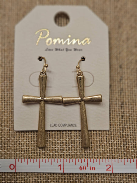 Singing River Boutique - Pomina Matte Gold Cross Earrings – Lightweight, Hypoallergenic, 2 inches, Dangle