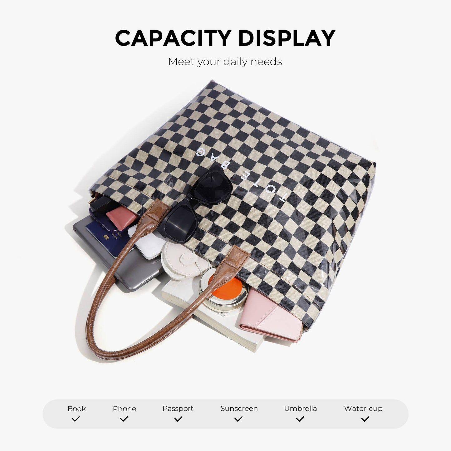 MKS America - Zipper Checkered Tote Bag Waterproof Beach Tote Bag