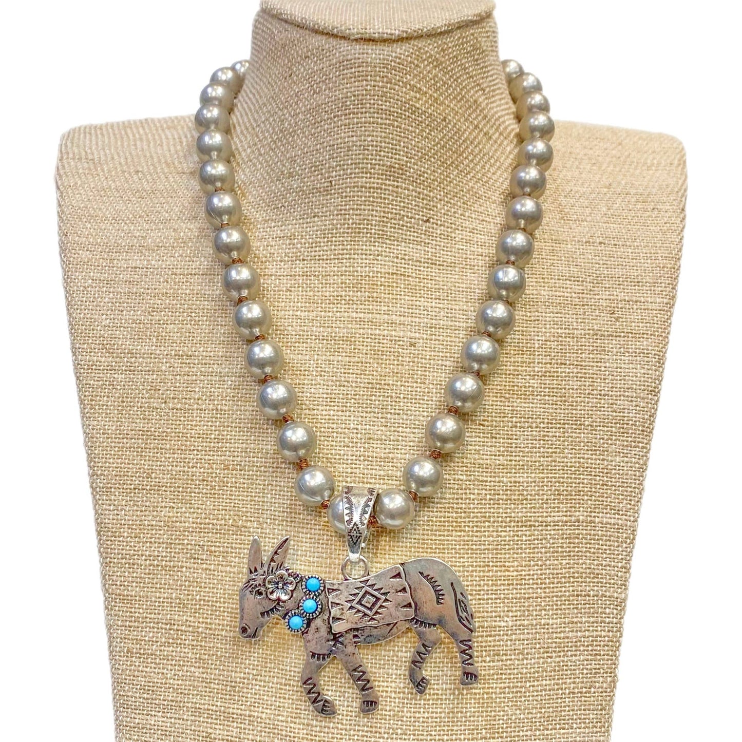 Accessories To Go - Donkey with Turquoise Pendant on Faux Navajo Pearl Necklace
