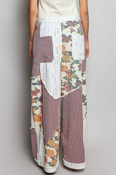 Pol Clothing - Stripe Patch Back Elastic Band Twill High Rise Wide Pants