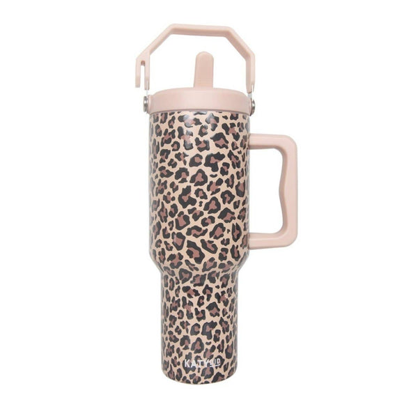 Katydid - Brown Leopard Metal Tumbler with Lid Handle