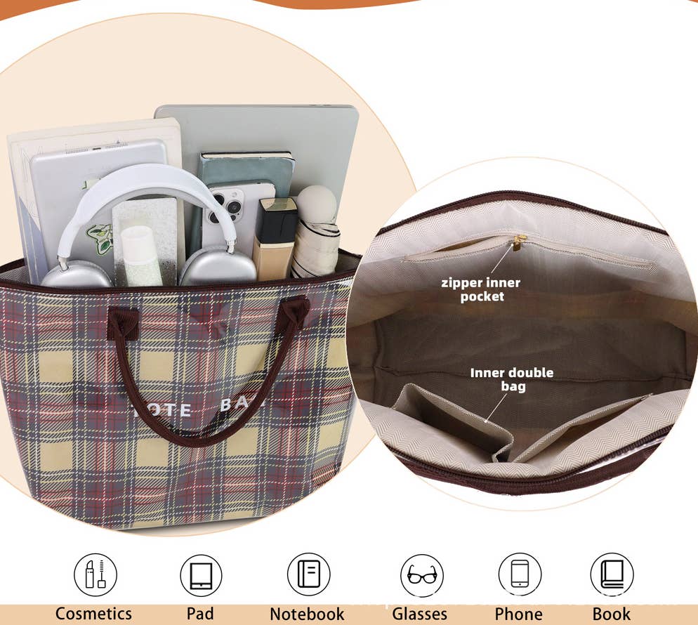 MKS America - Zip Checkered tote crossbody leopard waterproof beach bag