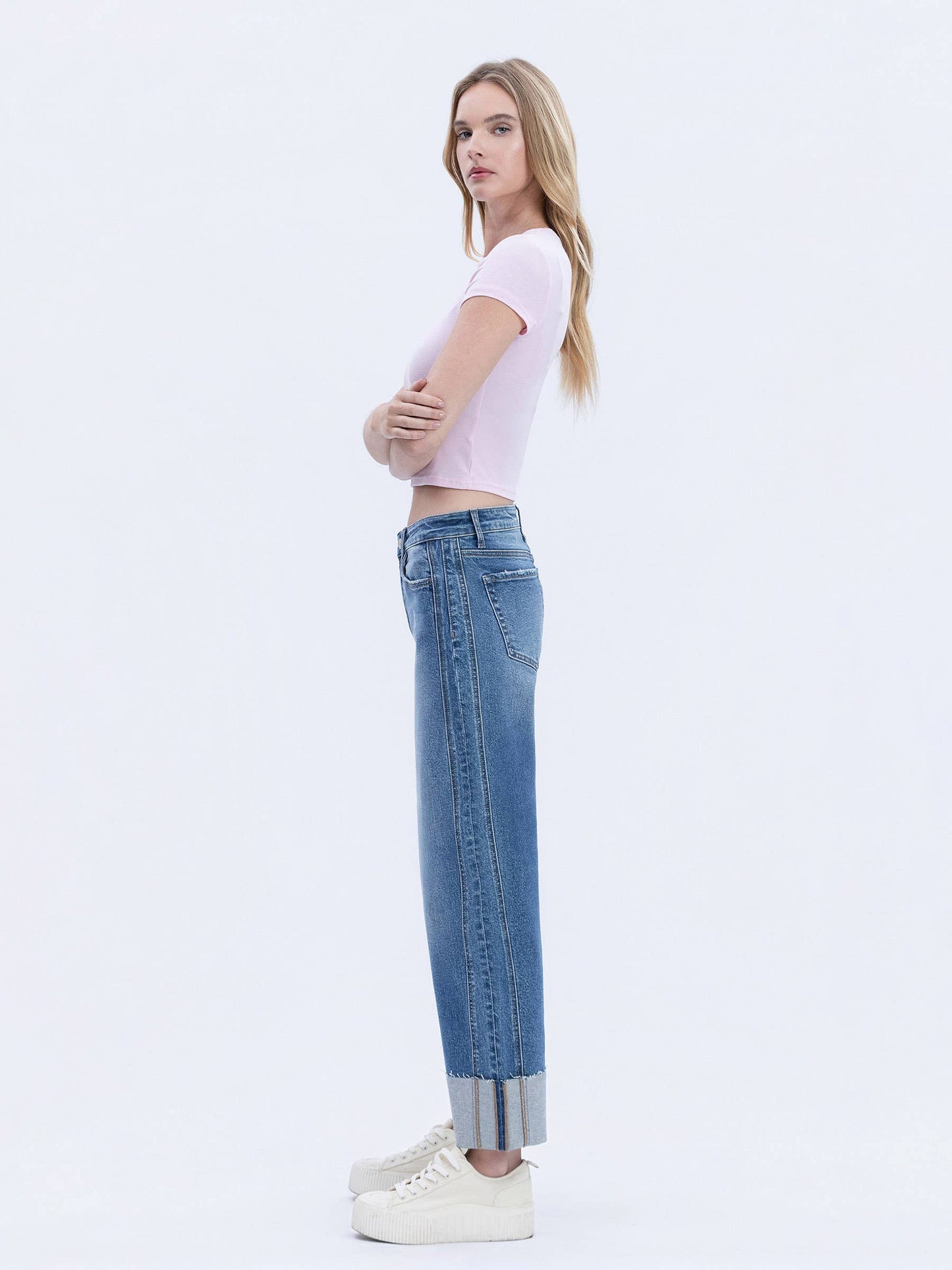 Lovervet by VERVET - HIGH RISE CUFFED BARREL LEG JEANS LV1677