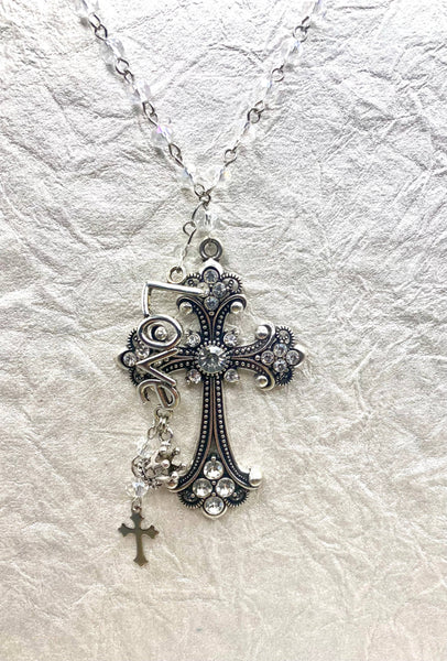 Rebecca Ray Jewelry - Silver Crystal Cross Charm Necklace