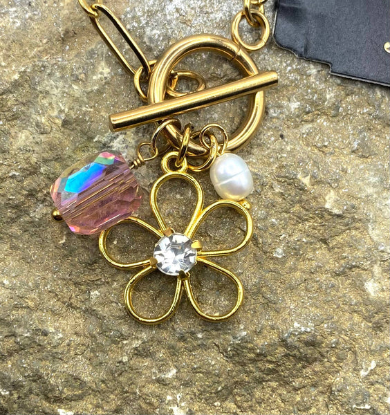 Rebecca Ray Jewelry - Boho Gold Floral Charm Toggle Necklace