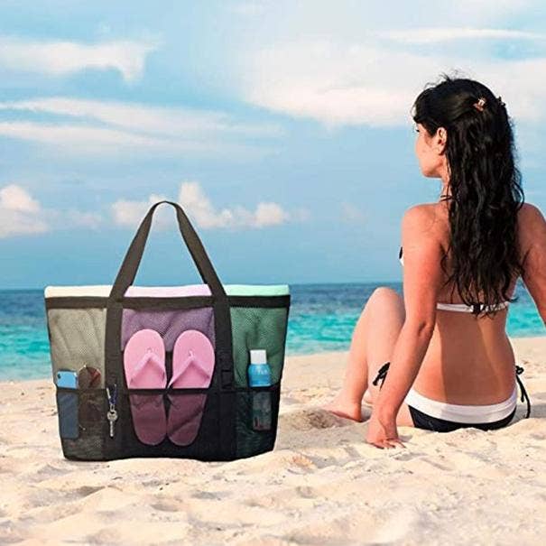 MKS America - Beach mesh bag swim hollow out tote bag