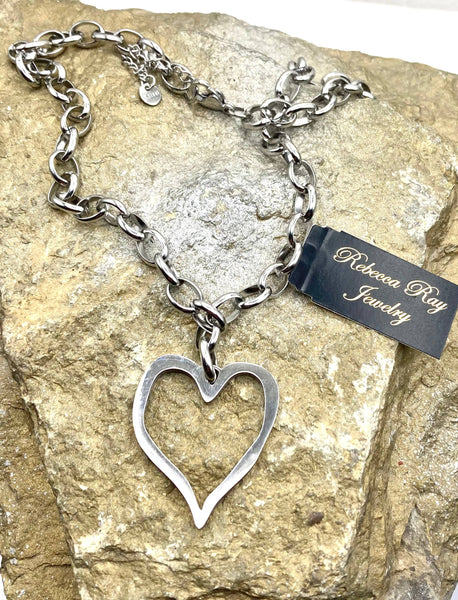 Rebecca Ray Jewelry - Silver Heart Statement Charm Necklace