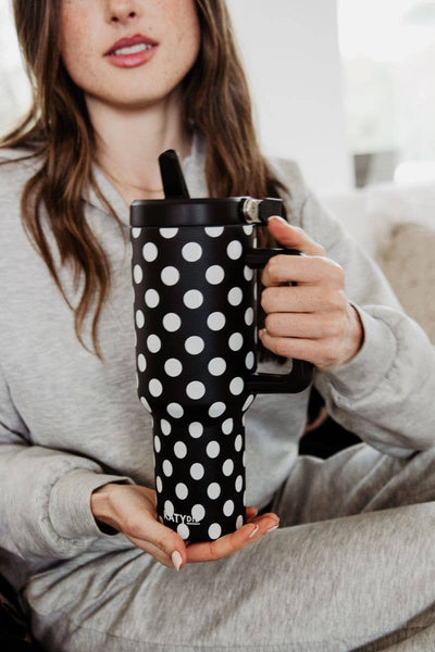 Katydid - Black & White Polka Dots Tumbler With Designs