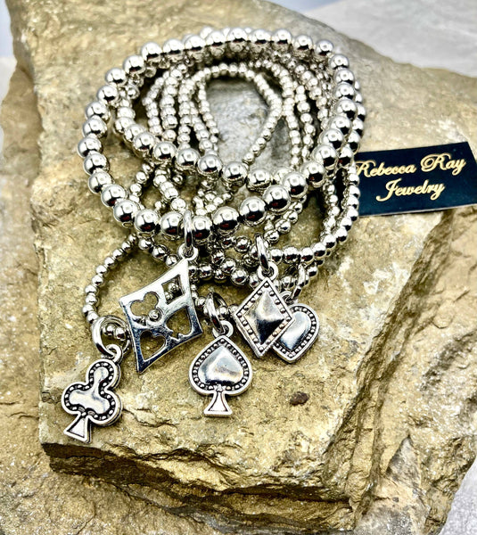 Rebecca Ray Jewelry - Silver Stacked Bracelet Set with Deck Suit Charms