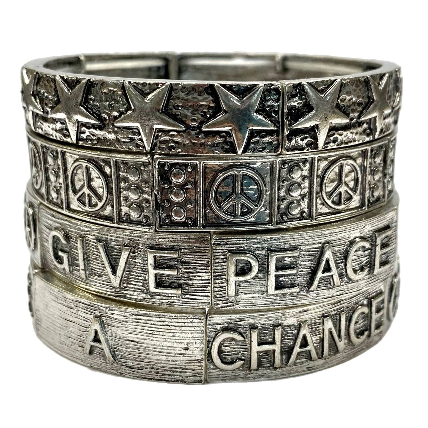 Accessories To Go - Silver Metal Stretch Bracelets with Sayings