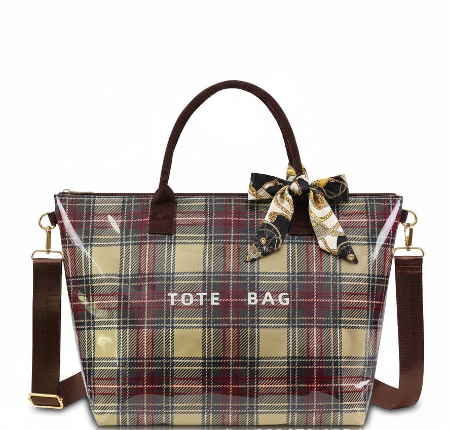 MKS America - Zip Checkered tote crossbody leopard waterproof beach bag