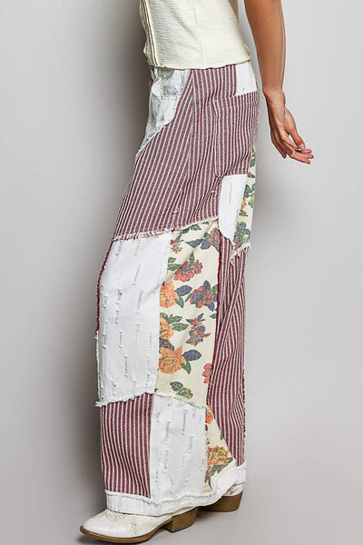 Pol Clothing - Stripe Patch Back Elastic Band Twill High Rise Wide Pants