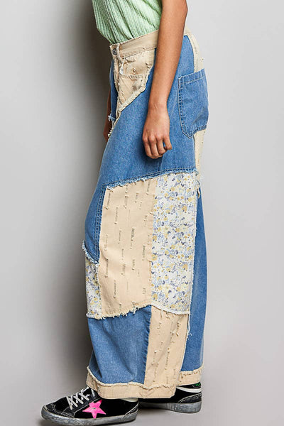 Pol Clothing - Stripe Patch Back Elastic Band Twill High Rise Wide Pants