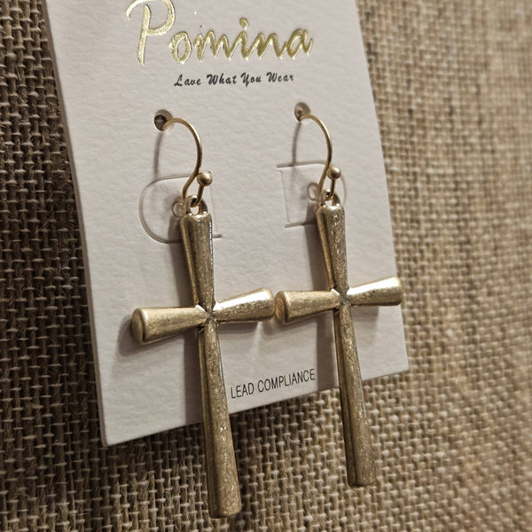 Singing River Boutique - Pomina Matte Gold Cross Earrings – Lightweight, Hypoallergenic, 2 inches, Dangle