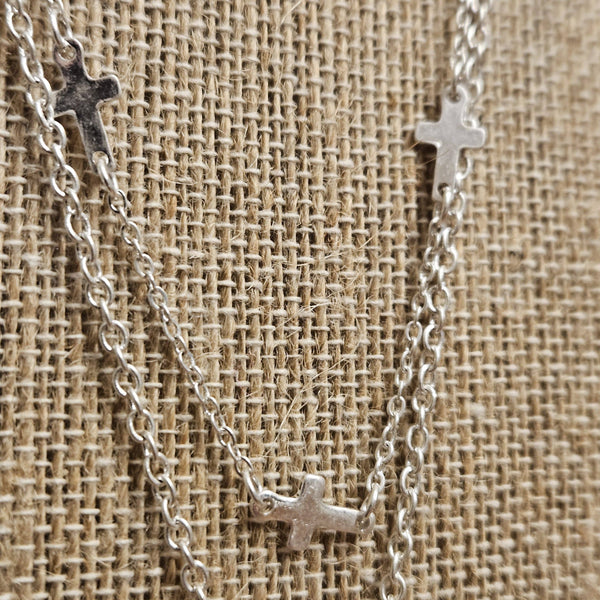 Singing River Boutique - Layered Cross Necklace – Worn Silver Pendant