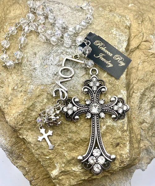 Rebecca Ray Jewelry - Silver Crystal Cross Charm Necklace