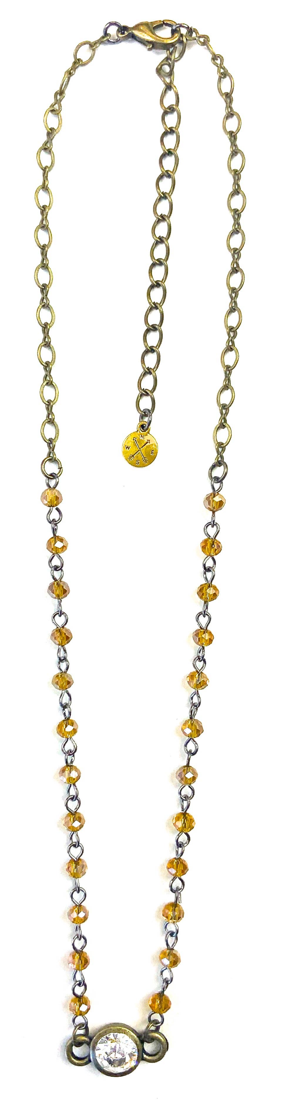 Lost & Found Trading - Simple Rosary and Crystal Center Pendant Necklace Brown