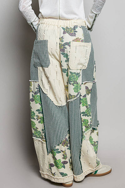 Pol Clothing - Stripe Patch Back Elastic Band Twill High Rise Wide Pants