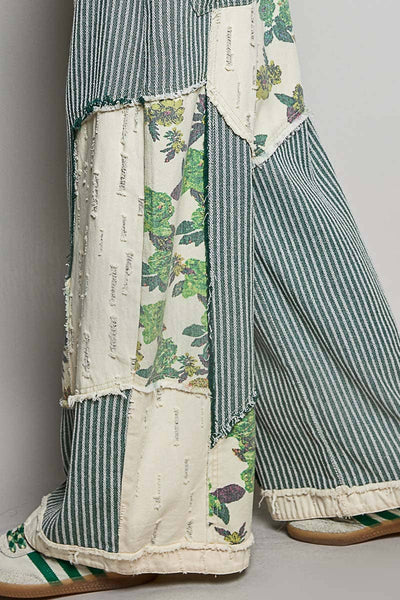Pol Clothing - Stripe Patch Back Elastic Band Twill High Rise Wide Pants