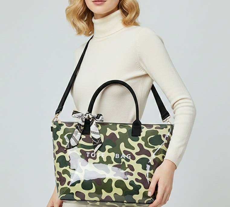 MKS America - Zip Checkered tote crossbody leopard waterproof beach bag