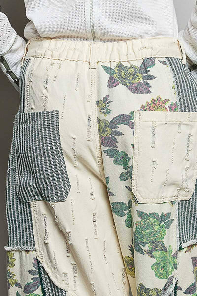Pol Clothing - Stripe Patch Back Elastic Band Twill High Rise Wide Pants