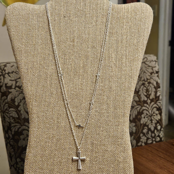 Singing River Boutique - Layered Cross Necklace – Worn Silver Pendant