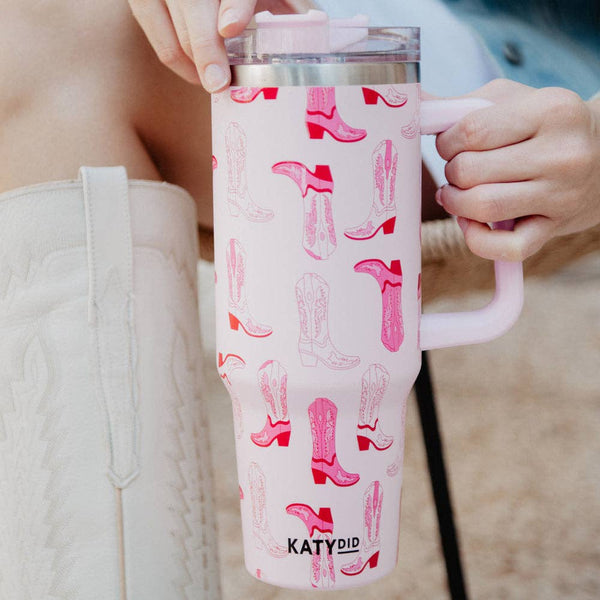 Katydid - Light Pink Western Boots Tumbler Cup