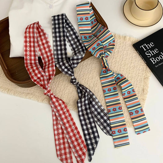 MKS America - Boho Striped Floral & Gingham Skinny Neck Scarf