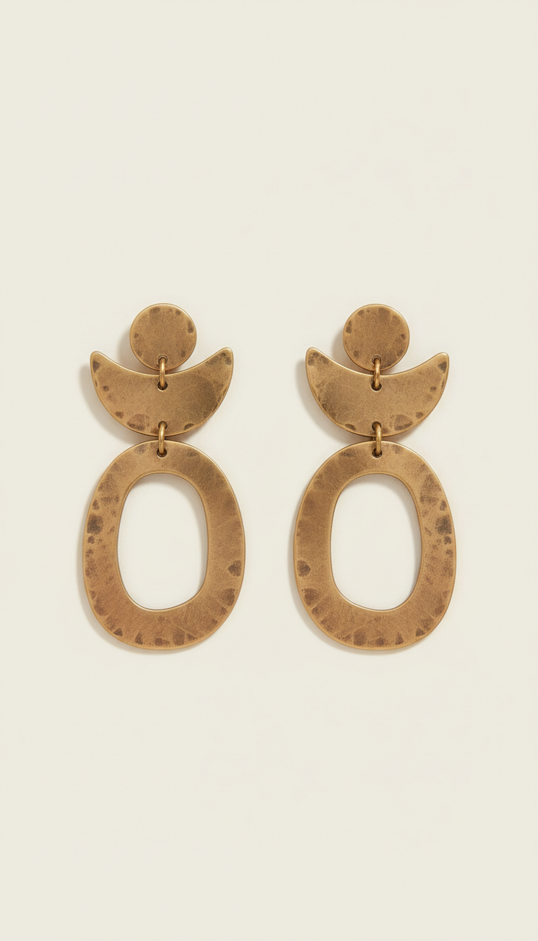 Artisan Brass Statement Earrings with Patina