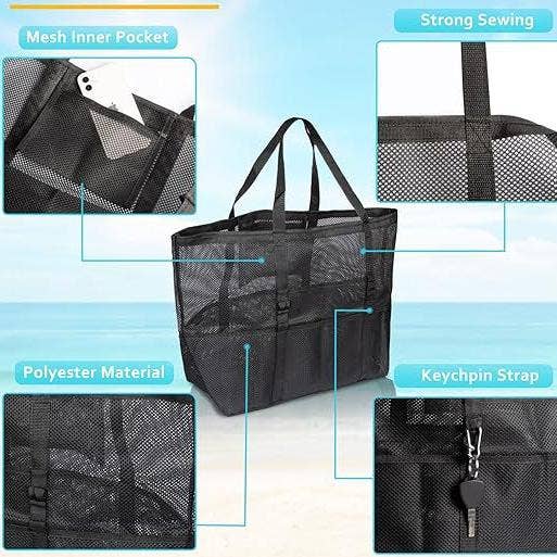 MKS America - Beach mesh bag swim hollow out tote bag