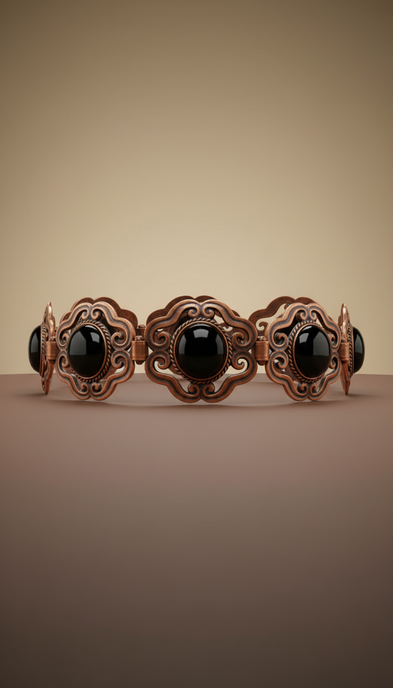Onyx and burnished copper concho belt