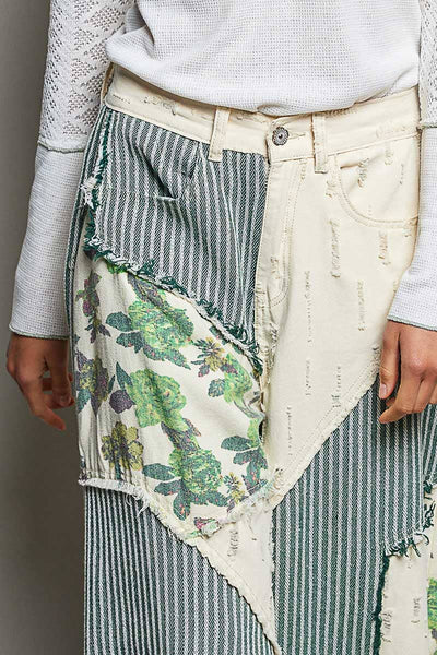 Pol Clothing - Stripe Patch Back Elastic Band Twill High Rise Wide Pants