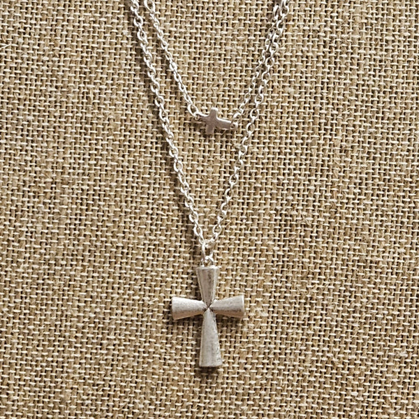 Singing River Boutique - Layered Cross Necklace – Worn Silver Pendant