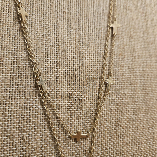 Singing River Boutique - Layered Cross Necklace – Worn Gold Pendant